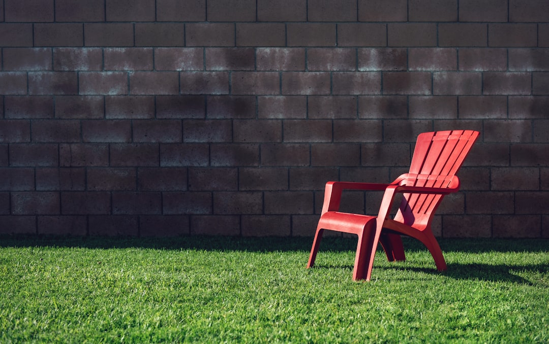 Stamped concrete patio with outdoor furniture